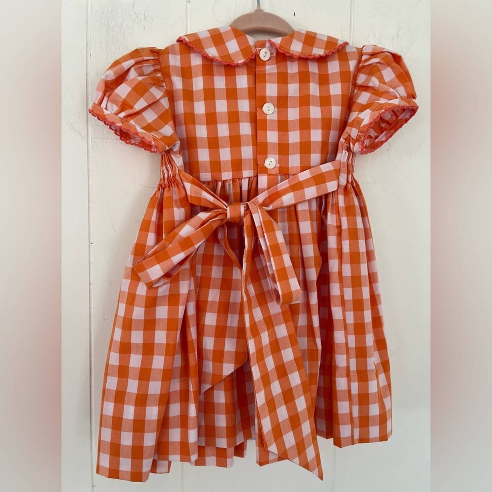 Tennessee VOLS Smocked Orange White Gingham Bow Dress Smokey Dog Sz 12 Months - Picture 12 of 13